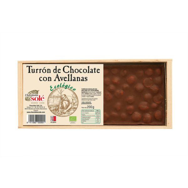 TURRON DE CHOCOLATE CON AVELLANAS BIO  200g